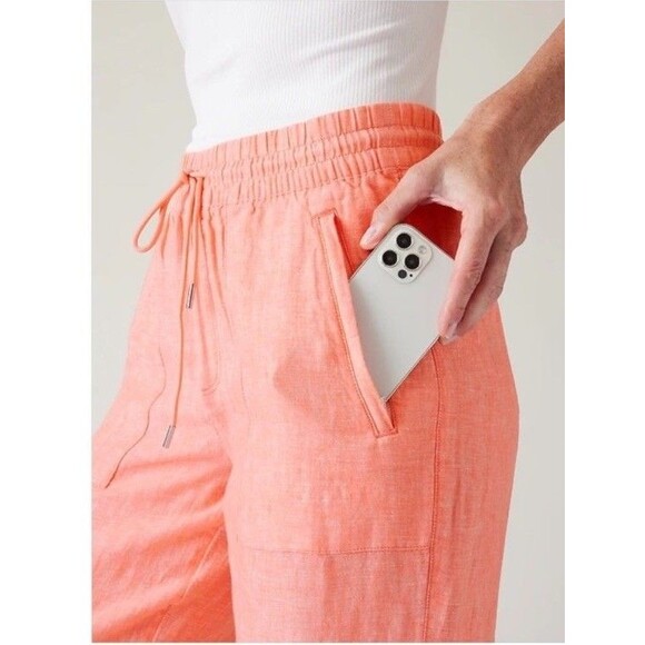 Athleta Retreat 100% Linen Jogger Pant 4 Sunset Glow Coral Travel Beach Casual - Picture 2 of 12